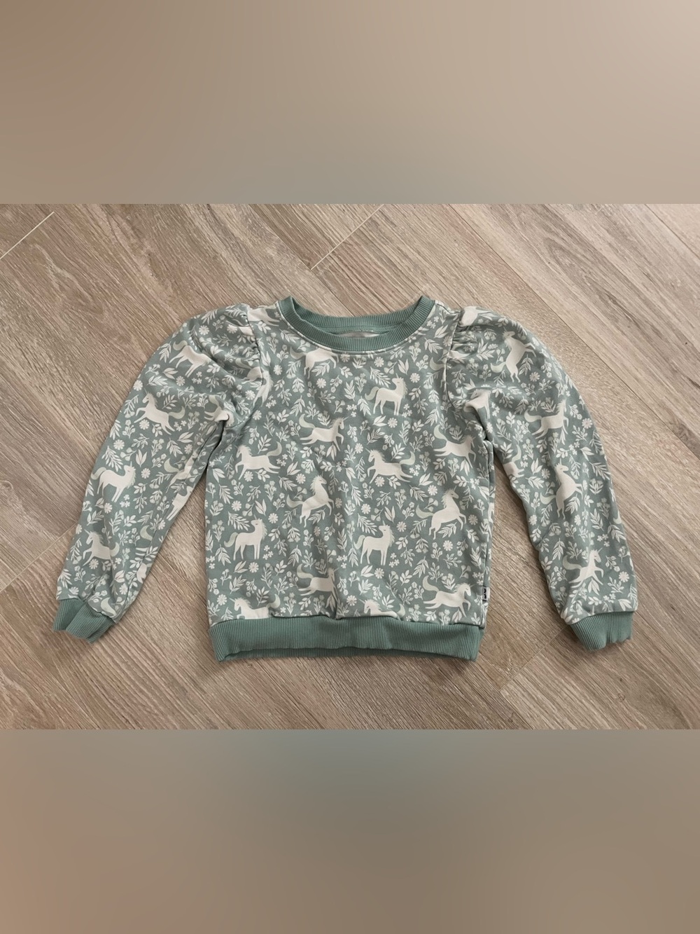 Little Sleepies Girl’s Sage Green Unicorn Print Sweatshirt - Size 4T